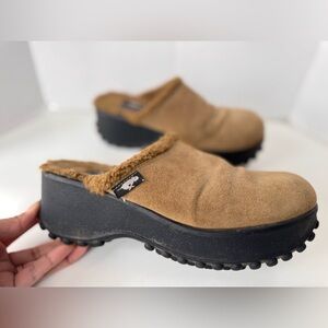 Y2K Rocket Dog Shoes Brown Suede Chunky Lined Clogs Mules shoes Womens Size 7.5